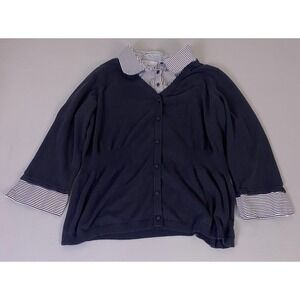 Essentials Cardigan 2-Piece-Look Womens 3X Navy Blue 2-in-1 Faux Layered Striped